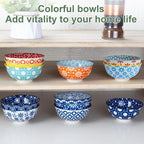AntoKueh Colorful Ceramic Bowls 10oz, 4.7in small cereal bowl Set of 6 for ice cream, Dessert, Porcelain bowl for Dipping, Sauce, Dishwasher/Microwave safe