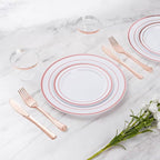 Goodluck 600 Pieces Rose Gold Disposable Plates for 100 Guests, Plastic Plates for Party, Wedding, Dinnerware Set of 100 Dinner Plate, 100 Salad Plates, 100 Spoons, 100 Forks, 100 Knives, 100 Cups