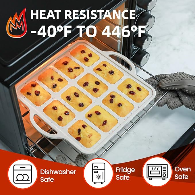 FUNBAKY Silicone Mini Loaf Pans with Metal Reinforced Frame,12-Cavity Nonstick Mini bread loaf pans for Baking Cornbread,Bread,Brownie,Cheesecake -2Pcs