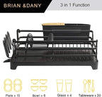BRIAN & DANY Aluminum Dish Drying Rack, Dish Racks for Kitchen Counter, Dish Drainer with Removable Cutlery Holder & Cup Holder, 16.5" L x 11.8" W, Black