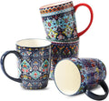 glowworm 16 oz Coffee Mugs Set of 4, Large Ceramic Coffee Cups, Colorful Mugs Set with Handles for Latte, Hot Cocoa, Tea, Housewarming Gift, Dishwasher & Microwave Safe, Bohemian