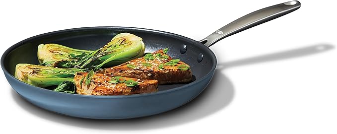 OXO Enhanced 12” Nonstick Frying Pan Skillet, Ceramic PFAS-Free Cookware, Durable Hard Anodized, Scratch Resistant, Stainless Steel Handle, Eggs & Omelets, Dishwasher & Oven Safe, Storm Blue