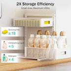 Petiza Under Sink Organizer Adjustable Height 2 Tier Bathroom Organizer Pull Out Cabinet Organer kitchen organizers and storage fridge organizers and storage,White,XL-1 Pack
