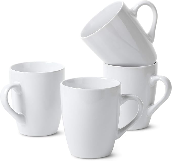 BTaT- Porcelain Coffee Mugs Set, 12 Ounces, 4 Pack, White Ceramic Coffee Mugs with Handle, Restaurant Cups for Mocha, Tea, Cappuccino, Cocoa, Cereal, Mug Gift Set, Dishwasher and Microwave Safe