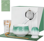 ZENS Matcha Whisk Set, 6Pcs Matcha Set Includes Ceramic Bowl, Bamboo Whisk and Chasen Holder,Scoop, 304 Stainless Sifter & Tea Mat, Matcha Kit for Tea Ceremony, Blue