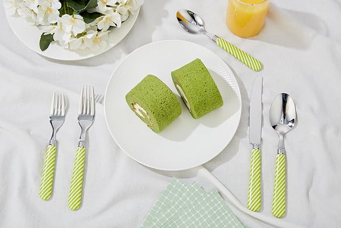 ANNOVA Silverware Set Stainless Steel Colorful Tableware Kitchen Flatware Set Utensils, Includes Dinner Knives, Forks, Spoons, Salad Forks & Dessert Spoons (Light Green, 20 Pieces)