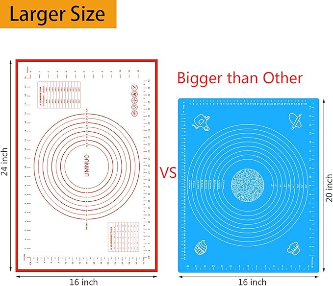Silicone Baking Mat，Non Stick Rolling Dough with Measurements for Pie Pizza Cookies Fondant Making，Extra Thick Non Slip Silicone Pastry Mat (Red, L-16"×24")