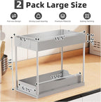Simple Trending Under Sink Organizer 2 Pack, Sink Pull-Out Sliding Storage Cabinet, 2-Tier Under Shelf Organizer for Kitchen Bathroom, Grey