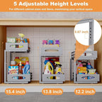 Under Sink Organizer, 2 Tier Under Sink Organizers and Storage, Adjustable Height, Slide out Metal Cabinet Organizers, Pull out Cabinet Storage Drawer Shelf for Kitchen Bathroom (Gray, 2 Pack)