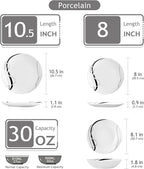 VEWEET Porcelain Dinnerware Sets for 6, 18 Pieces Plates and Bowls Set with Black and Grey Ribbon Lines, Dishes Set Dining Ware for Dinner, Microwave and Dishwasher Safe, Series FIONA