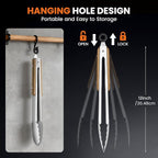 12-Inch Stainless Steel Kitchen Tongs for Cooking,Locking Metal Tongs with Oak Wood Handles,Cooking Tongs for Grilling,BBQ,Serving and Outdoor Barbecue,Heavy Duty,Heat-Resistant and Durable
