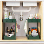 Simple Trending Under Sink Organizer 2 Pack, Sink Pull-Out Sliding Storage Cabinet, 2-Tier Under Shelf Organizer for Kitchen Bathroom, Green