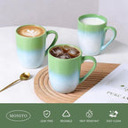 MONITO 14 OZ Coffee Mugs Set of 4, Large Ceramic Blue Coffee Mugs Set with handle for Tea/Latte/Milk/Cocoa, Funny Tea Cups for Office and Home, Engagement Gifts. (White-green)