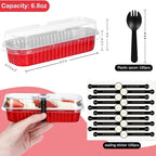 Mini Loaf Pans with Lids and Spoons (100 Pack, Red, 6.8oz) Rectangular Aluminum Foil Baking Pans