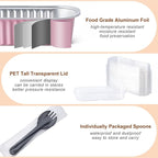 25 Pack Mini Cake Pans with Lids and Spoons, Small Aluminum Foil Loaf Pans, Rectangular Baking Containers for Party and Picnics, 6.8oz (Pink)