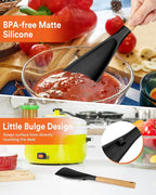 Cooking Spoon for Nonstick Cookwares, Great for Cooking and Serving Sturdy BPA-Free Matte Silicone, Wood Handle Spoon for Mixing, Scoop, and Scrape (2 Pack of Black, 13.4 inch)