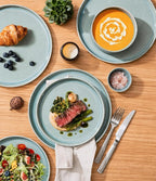 GBHOME 12-Piece Stoneware Dinnerware Set for 4 – Ribbed Ceramic Plates and Bowls, Scratch-Resistant, Microwave & Dishwasher Safe, Reactive Glaze, Malachite Green