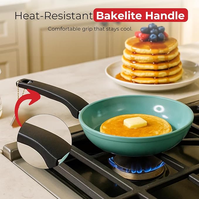 SALFORD Forged 5.5 Inch Mini Nonstick Frying Pan - Ceramic Skillet for Egg Omelet & Pancakes with Bakelite Handle Chef's Cookware - PTFE, PFAS & PFOA Free (Turquoise)