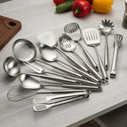 18/10 Stainless Steel Cooking Utensils Set, 13 PCS Long Large Metal Cooking Utensil Tools Set, Mirror Polished Kitchen Gadget Cookware and Kitchen Tool Set, Dishwasher Safe