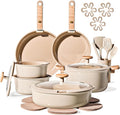 CAROTE 25PCS Ceramic Nonstick Cookware Set, Pots and Pans Set with Detachable Handle, PFAS-Free Non-Toxic, Induction & Oven Safe, Stackable Space-Saving, Taupe