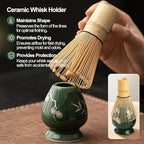 Matcha Whisk Set, Ceramic Matcha Kit Set Includes Matcha Bowl, Matcha Whisk and Holder, Bamboo Scoop and Spoon, Scoop Rest, Sifter and Tea Towel - 8 Pcs Matcha Kit for Matcha Lovers, Green