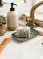 Miamolo Ceramic Soap Dish for Shower, Non-Slip Bar Soap Saver Tray Bar for Bathroom Kitchen Sink Bathtub, Easy to Clean, Dishwasher Safe, Raised Pattern - Keep Soap Dry, Dark Green