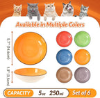Colorful Ceramic Cat Bowls Set - Wide and Shallow Dishes for Food and Water - 6-Pack Cat Feeding Bowl Whisker-Friendly - Microwave and Dishwasher Safe - 5.7" x 1.3" - 5 oz