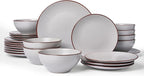 Famiware Venus Plates and Bowls Sets, 24 Pieces Stoneware Speckled Dishes Dinnerware Set for 8, Matte Light Gray - Microwave & Dishwasher Safe, Modern Minimalist, for Everyday Meals & Formal Dining