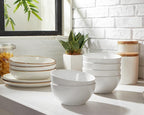 ONEMORE White Ceramic Bowls Set of 6, 24 oz Soup and Cereal Bowl- Microwave & Dishwasher Safe, Porcelain Dinner Bowls, Individual Salad Serving Bowl, Deep Interior, Scratch-Resistance, Stackable