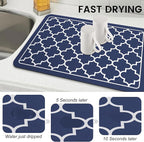 WISELIFE Dish Drying Mat Super Absorbent Drying Mat Large Dish Drying Mats for Kitchen Counter Easy Clean Dish Mat Kitchen Drying Mat16"x 24" Stylish Blue