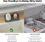 3 Pack Diatomite Stone Sink Tray, Water Absorbing Mat for Kitchen & Bathroom Counter, Quick Dry Soap Dish Makeup Vanity Caddy,Sponge Holder Organizer, Dark Gray 1pc of 8"x 3.8" and 2pcs of 3.8"x 3.8"