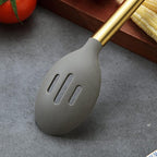 Berglander Non-stick Silicone Slotted Spoon, Titanium Gold Plated Handle, Basting Spoon, Dishwasher Safe, Easy to Clean