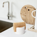 Quick Drying Diatomite Stone Sponge Holder, Compact Sponge Caddy for Kitchen Sink Counter, Water-Absorbing Round Organizer with Wide Slot, 1 Pack, White