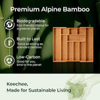 keechee Carbonized Bamboo Kitchen Drawer Organizer, 10 Slots Expandable Silverware Organizer, Utensil Holder & Cutlery Tray, 2.2" Deep for Extra Capacity, Non-Slip Feet Included