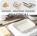 Miamolo Soap Dish, Ceramic Soap Holder Shower Soap Dish for Bar Soap Sponge, Soap Saver Tray for Bathroom Kitchen Sink, White