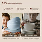 KINGSTONE 18-Piece Bone China Dinnerware Set for 6, Lightweight Porcelain Round Plates and Bowls Set, Durable Scratch Resistant Ceramic Dinner Set, Microwave & Dishwasher Safe, Misty Blue