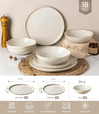 GBHOME Stoneware Dinnerware Sets for 6, 18 Pieces Rustic Ceramic Plates and Bowls Set, Handmade Reactive Glaze Plate Sets, Highly Chip Resistant Dishes, Microwave & Dishwasher Safe, Antique White