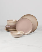 Oneida 897202 Organic Shades 12-Piece Dinnerware Set, Service For 4, Unique Color May Vary, Clay