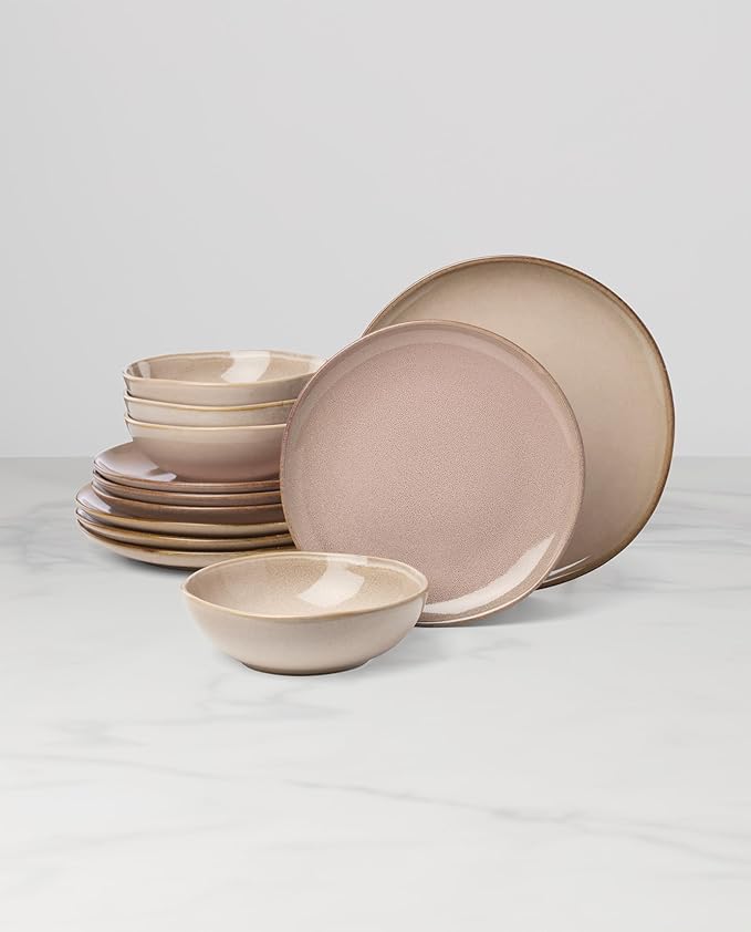 Oneida 897202 Organic Shades 12-Piece Dinnerware Set, Service For 4, Unique Color May Vary, Clay
