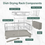 LIYI Dish Drying Rack,Large Dish Rack for Kitchen Counter,2-Tier Dish Racks with draining Tray,Detachable Capacity Dish Drainer Organizer,Grey