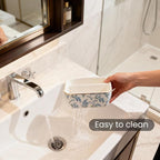 2 Compartments Ceramic Sponge Holder for Kitchen Sink, Cute Floral Countertop Dish Sponges Holder Soap Sink Organizer Farmhouse Caddy Blue Flowers