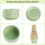 Matcha Whisk Set -7 Pcs Ceramic Matcha Kit Includes Matcha Bowl,Holder,Matcha Sifter, Bamboo Whisk (Chasen),Matcha Spoon and Scoop and Tea Towel,Matcha Kit for Matcha Lovers(Cyan)