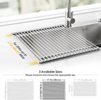 Tomorotec Stainless Steel Roll-Up Dish Drying Rack Marble Color Silicone Edges, Foldable Kitchen Rack Heat Resistant Trivet Supports up to 70 lbs, Food Safe for Dishes, Cookware & More
