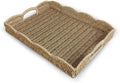 Serving Tray with Scalloped Edge, Rectangular Wicker Tray with Handles, Ideal for Breakfast or Meals in Bed and on Sofa, Decorative Coffee Table Tray to Enhance Dining (Beige)