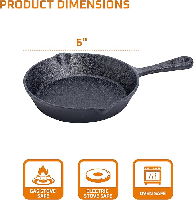Bruntmor Cast Iron Frying Pan Set of 4-6x4 Inch Black Pre-Seasoned Skillets with Heat-Resistant Silicone - Mini Cast Iron Skillet Set for Stovetop, Oven, and Grill (Pack of 2)