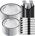 Goodluck 350 Piece Black Plastic Dinnerware Set for Party, Clear Disposable Plates for 50 Guests, Includes 100 Plates, 50 Pre Rolled Napkins with Cutlery Set, 50 Cups, for Graduation Party, Wedding