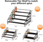 Spice Rack 4 Tier Kitchen Cabinet Organizer,Countertop Spice Rack,Tier Depth Adjustable Cabinet Shelf,Step Spice Organization Easy Visibility,Holds Seasoning and Condiments