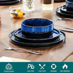 vancasso Plates and Bowls Sets for 6, 18 Pieces Blue Dinnerware Sets for Kitchen, Modern Stoneware Dishes Set, Dishwasher and Microwave Safe, Series Starry
