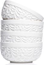25DOL 22 oz Ceramic Bowls Set of 4 – Embossed Nature-Inspired Design, Versatile Soup & Cereal Bowls – Ideal for Ramen, Pasta, Oatmeal & Salads – Microwave & Dishwasher Safe