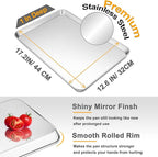 17.5 Inch Baking Sheet Pan, Joyfair Stainless Steel Cookie Sheet Toaster Oven Tray, Professional Bakeware for Cookie/Bacon/Bread, Rolled Rim & Mirror Finish, Rust Resistant & Dishwasher Safe